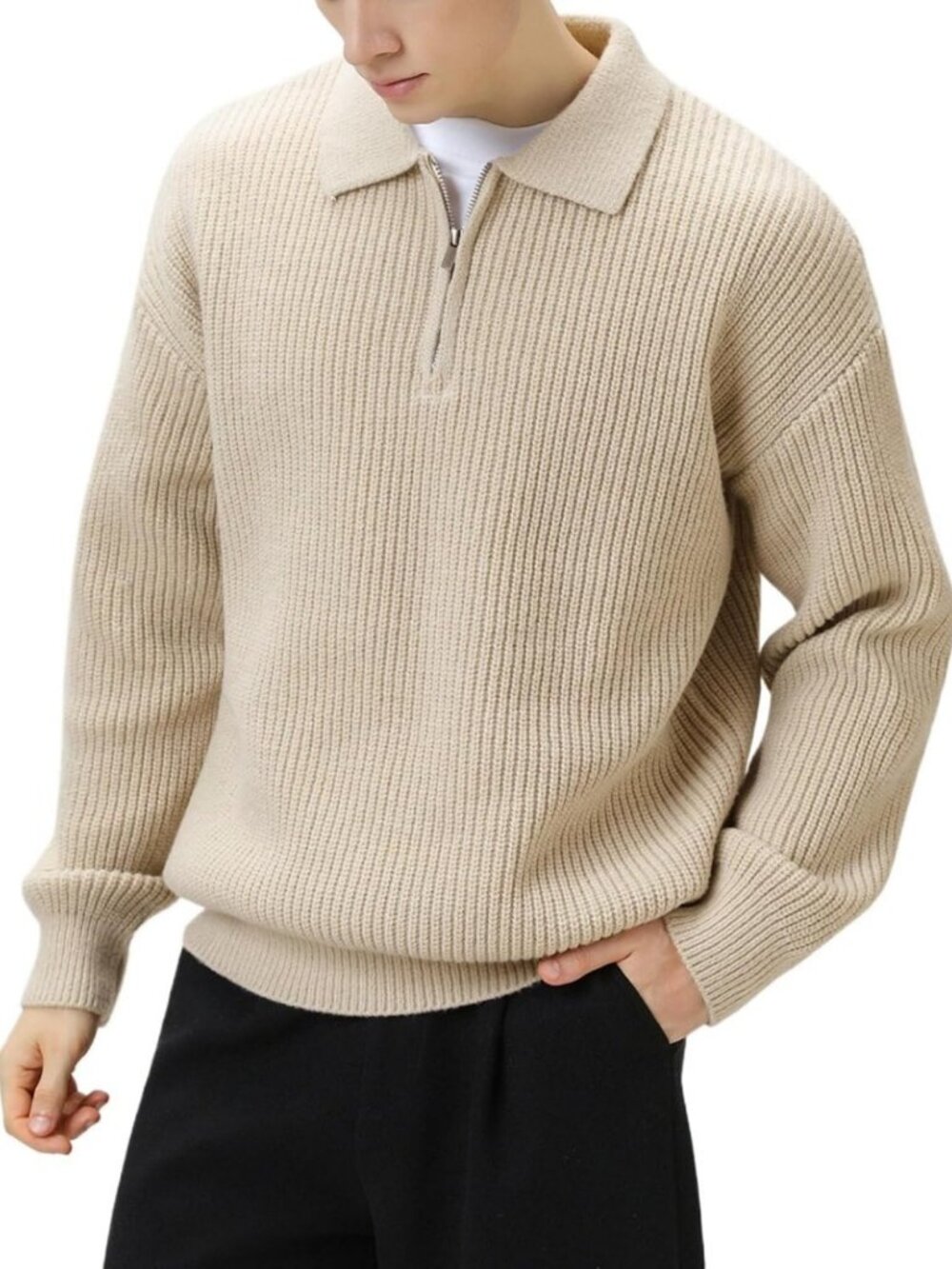 Vintage Aesthetic Chunky Quarter Zip Sweater for Men | Grunge Fall Winter Style